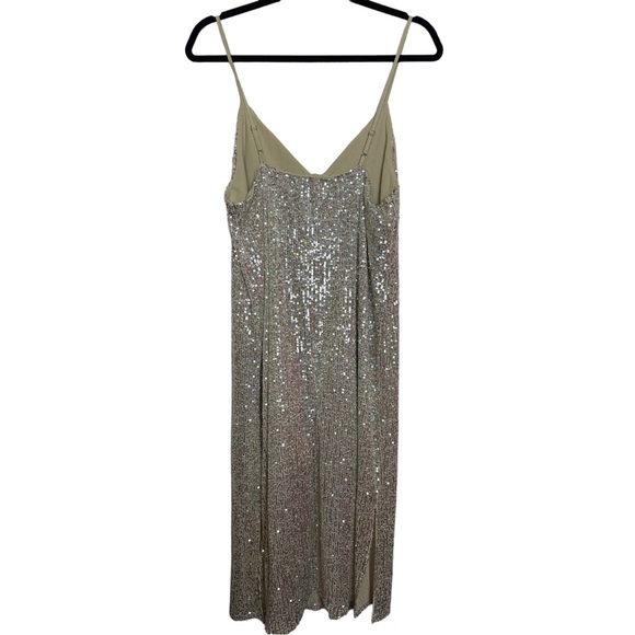 Ces Femme Champagne Sparkle Sequin Spaghetti Strap Midi Slip Dress - Picture 2 of 11